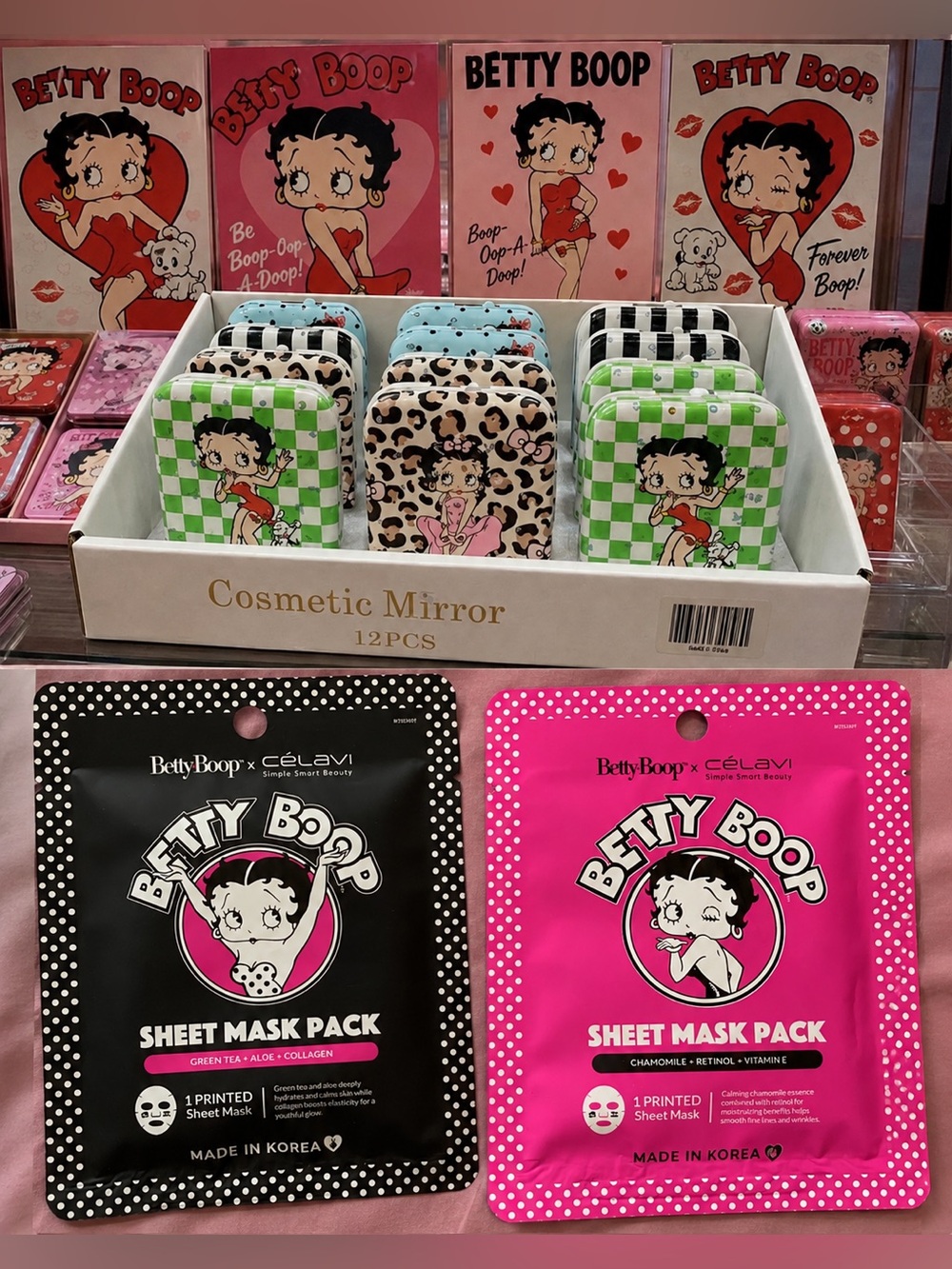 Bundle 12-Betty Boop Mirrors-4 different colors and 2 Betty Boop face masks